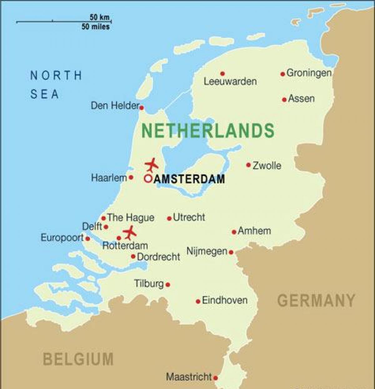 Mapa dos aeroportos da Holanda