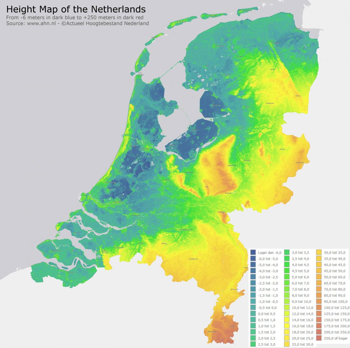 Mapa de altitude dos Países Baixos