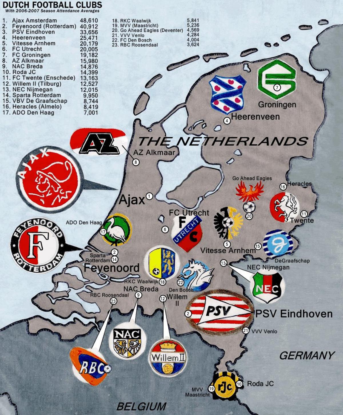 mapa dos estádios da Holanda