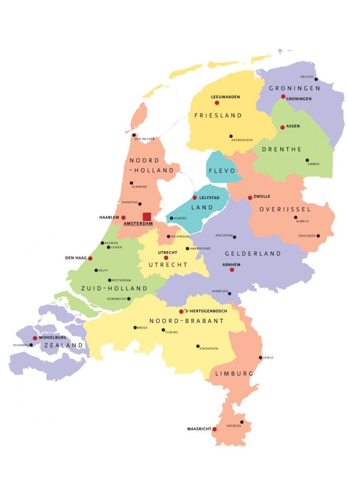 Mapa administrativo dos Países Baixos