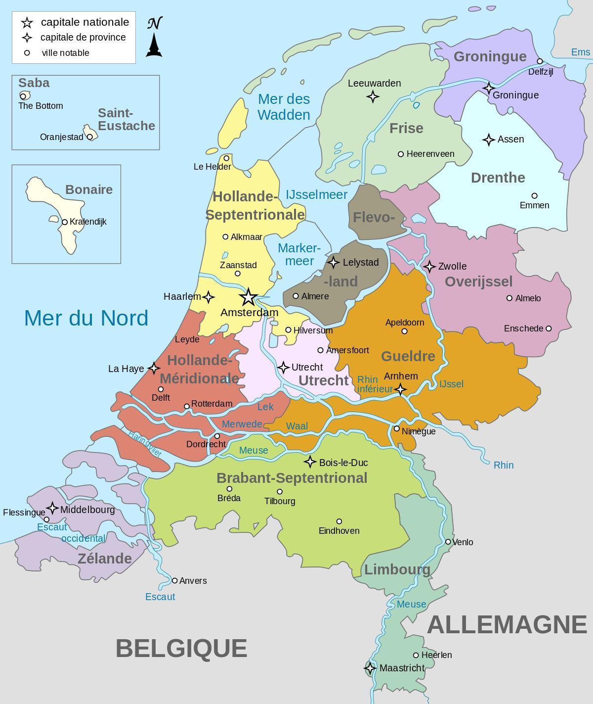 Mapa das zonas dos Países Baixos