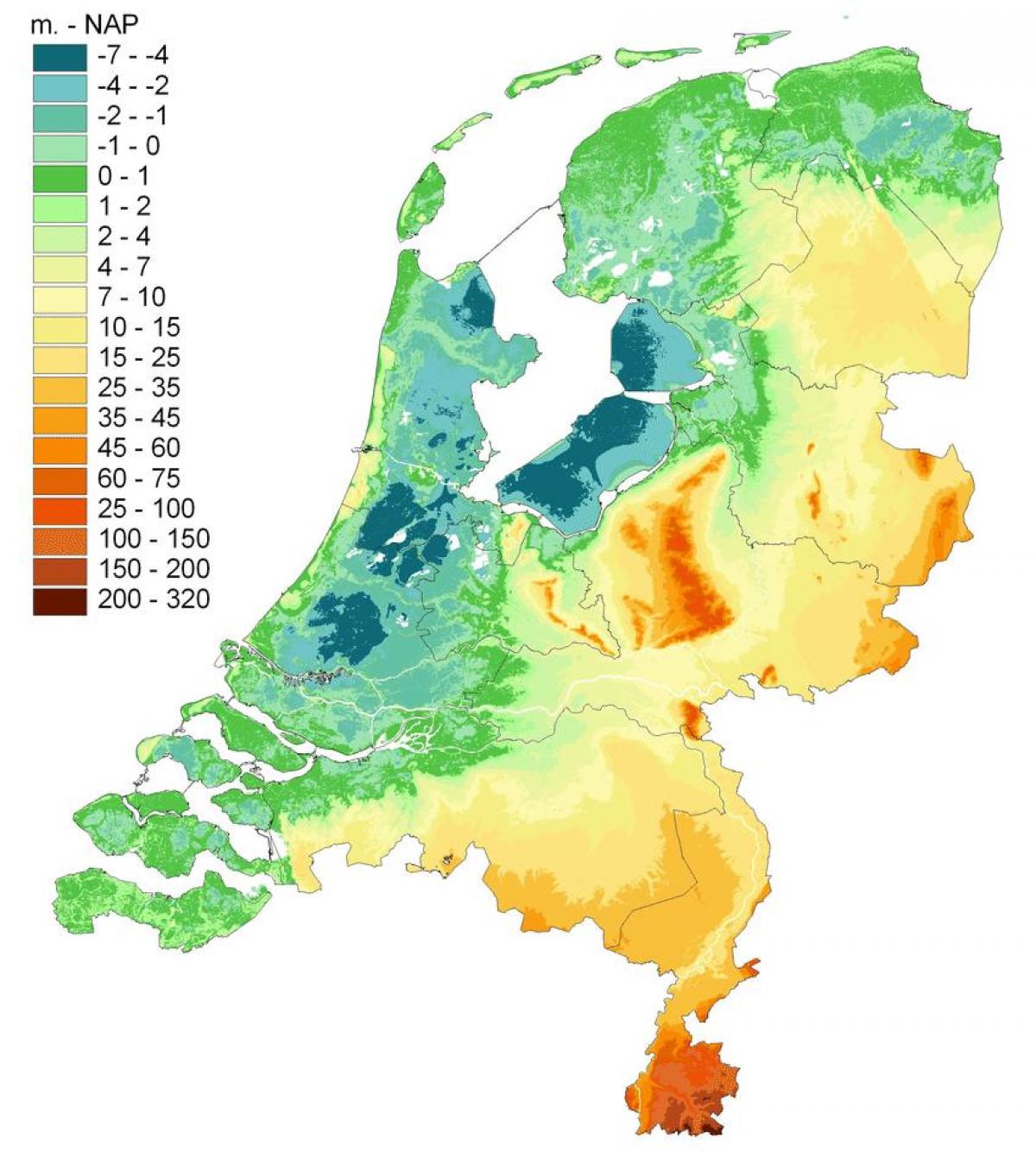 Mapa topográfico da Holanda