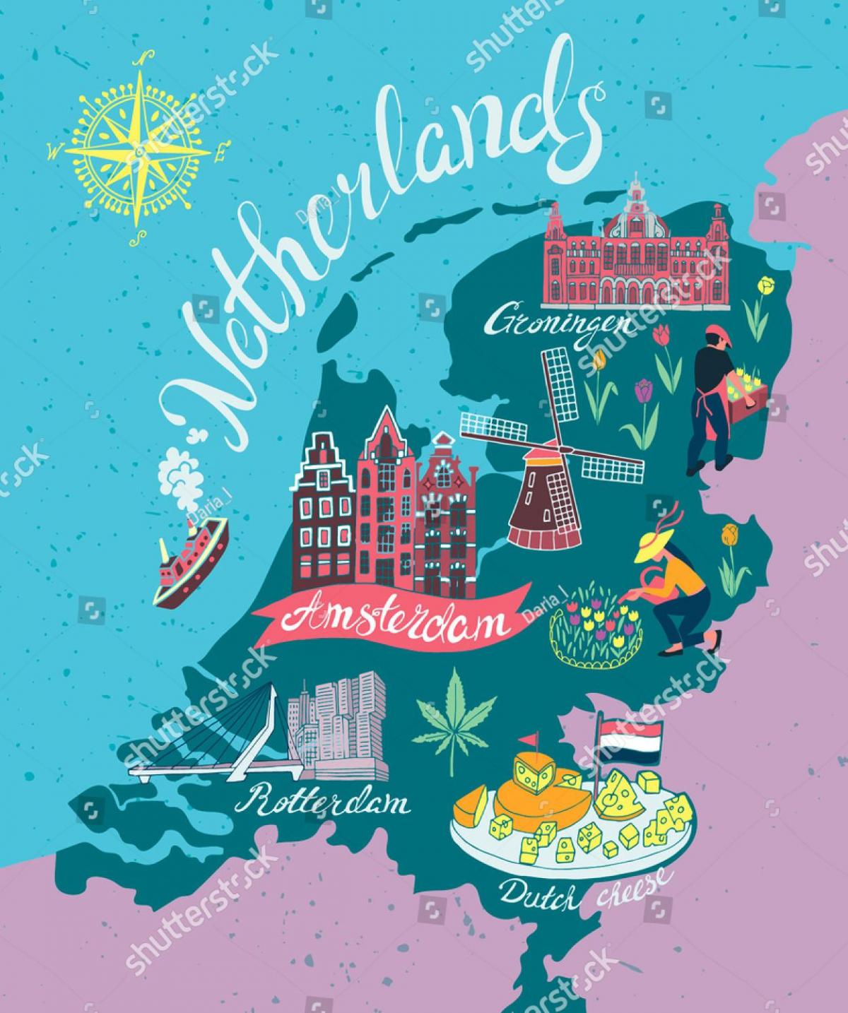 Mapa das atracções turísticas dos Países Baixos