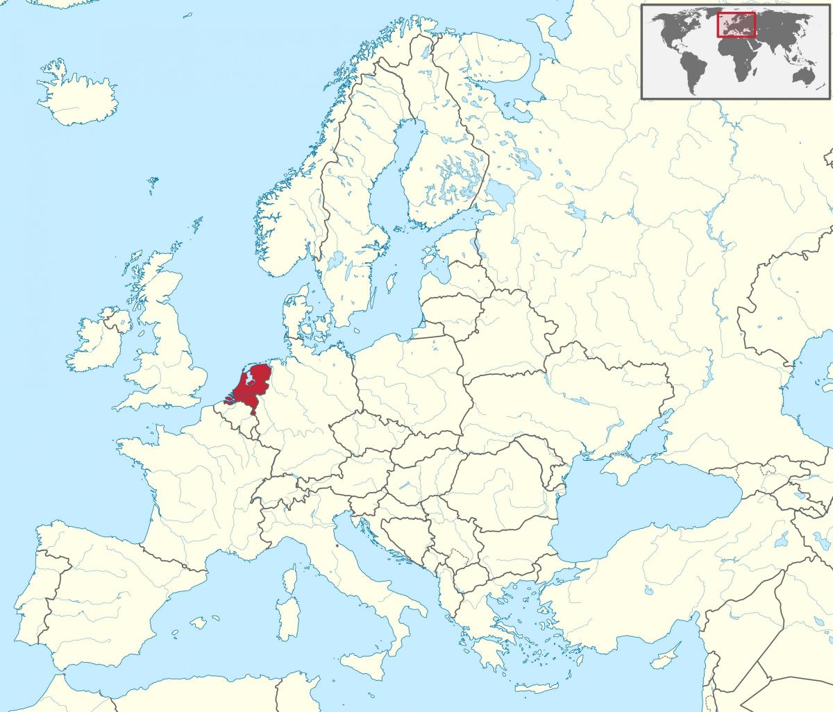 Localização da Holanda no mapa da Europa