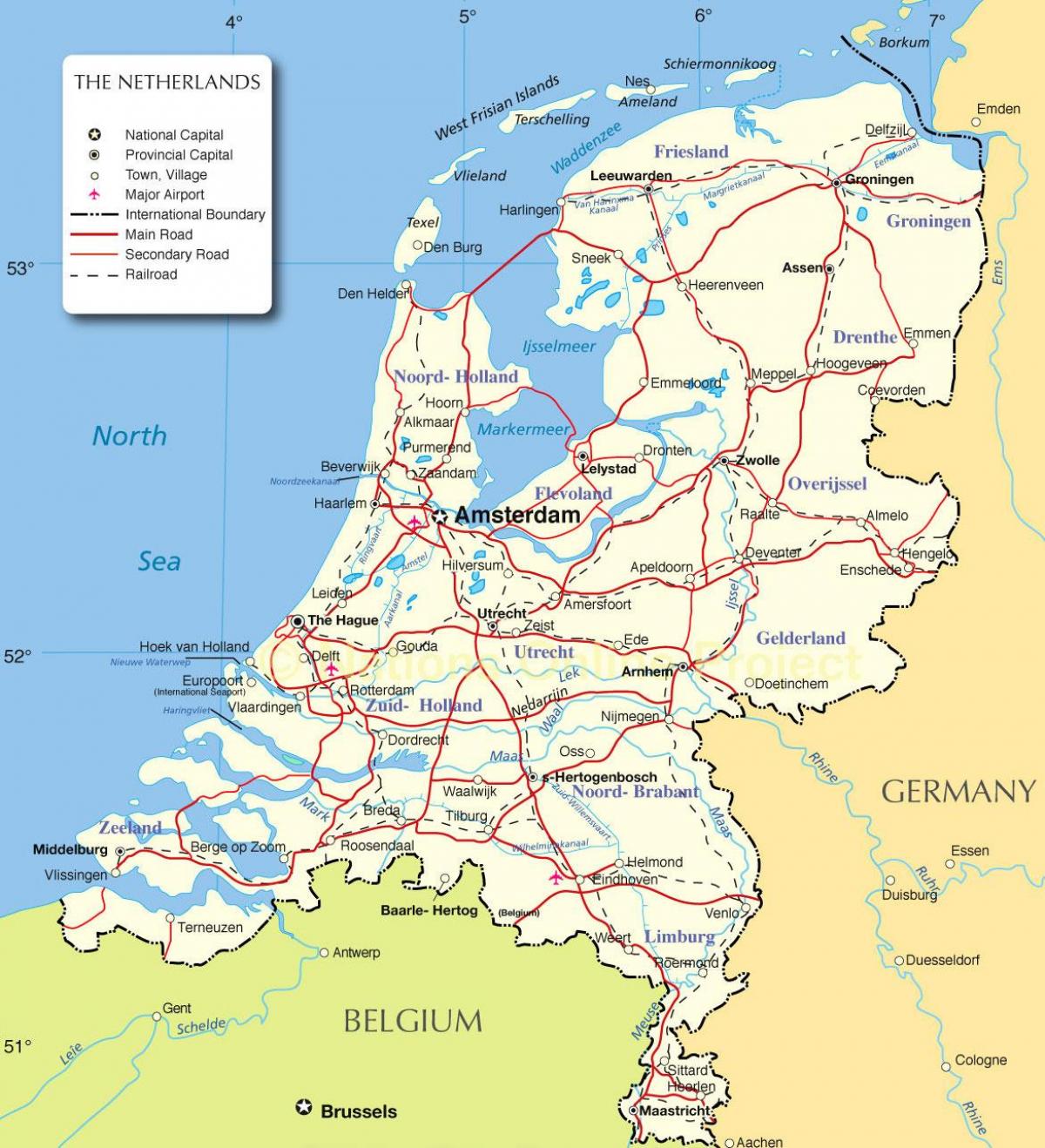 Mapa do país Holanda